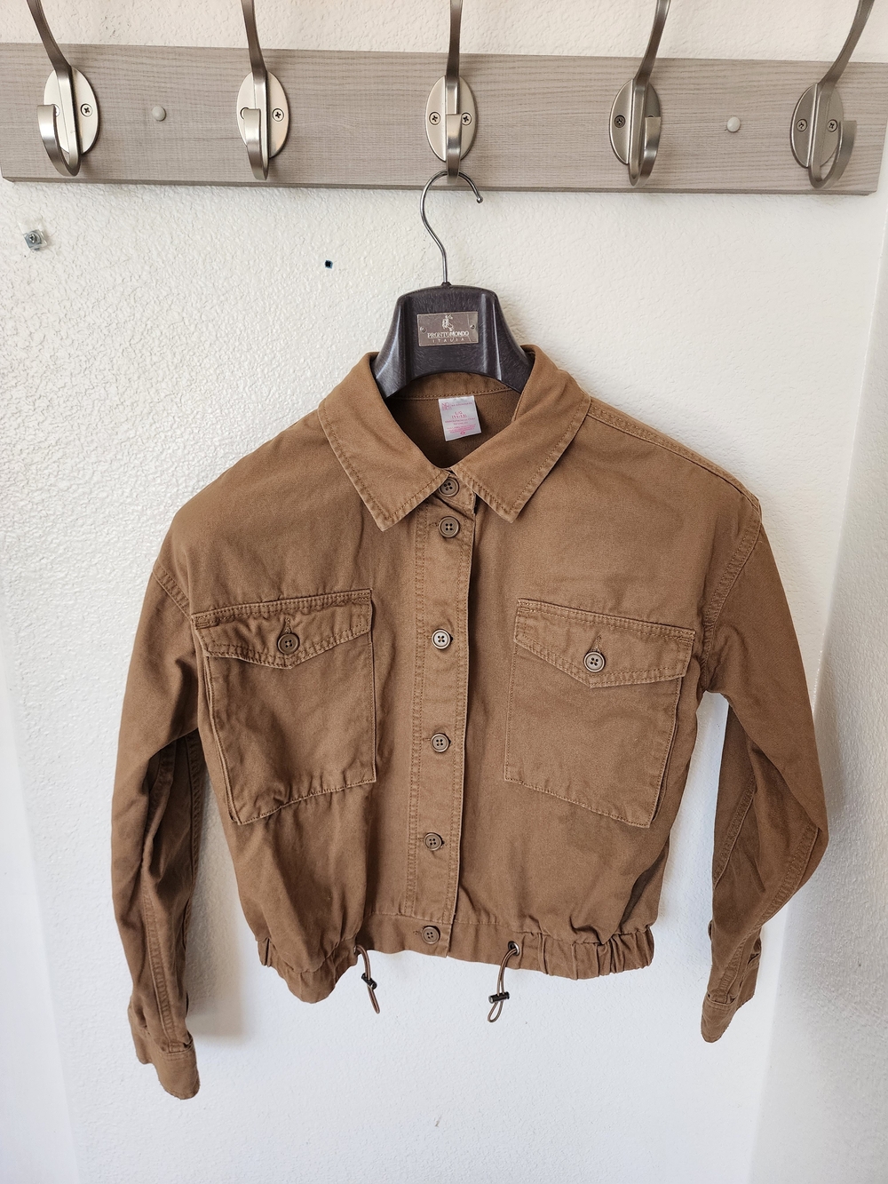 No Boundaries Brown Cropped Utility Cargo Jacket Juniors L 11-13